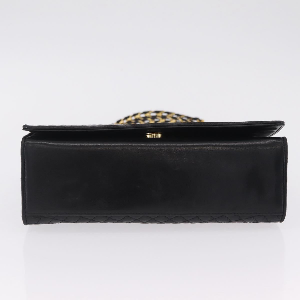 Bally Chain Shoulder Bag Leather Black Gold Auth 210010