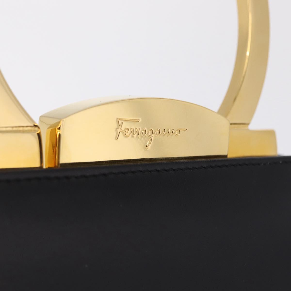 Salvatore Ferragamo Hand Bag Leather Black Gold Auth 210011V