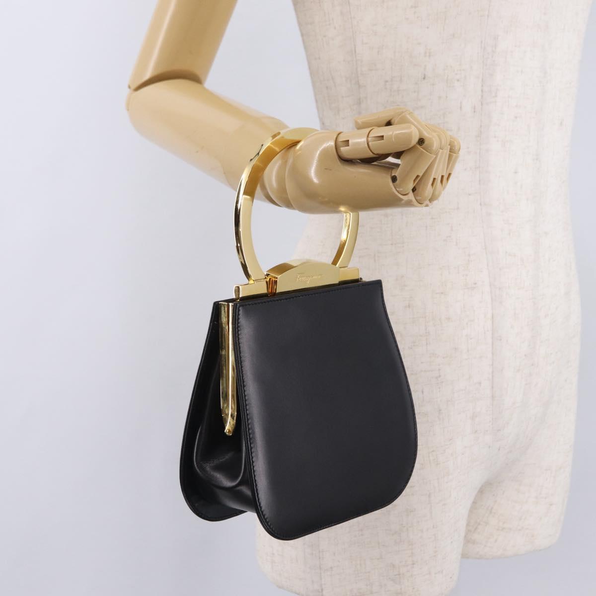Salvatore Ferragamo Hand Bag Leather Black Gold Auth 210011V