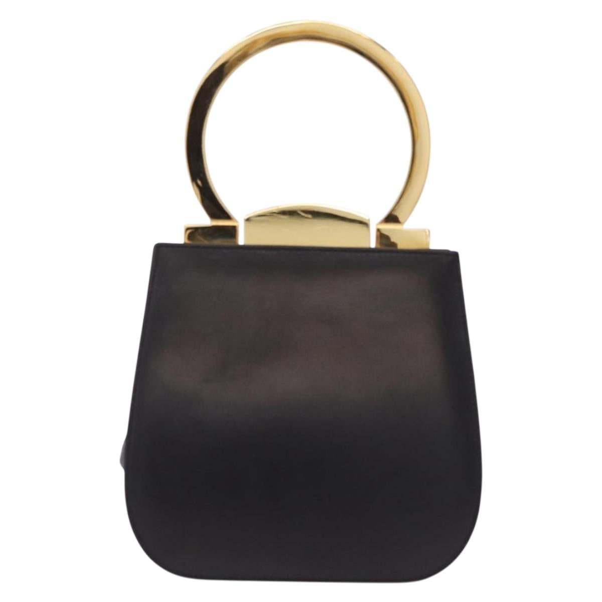 Salvatore Ferragamo Hand Bag Leather Black Gold Auth 210011V