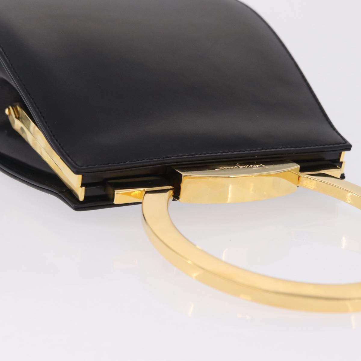Salvatore Ferragamo Hand Bag Leather Black Gold Auth 210011V