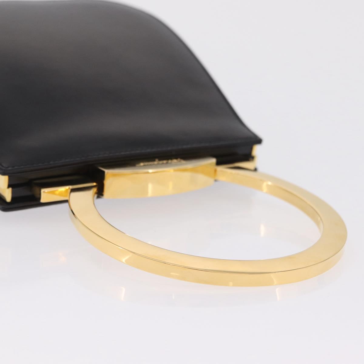Salvatore Ferragamo Hand Bag Leather Black Gold Auth 210011V