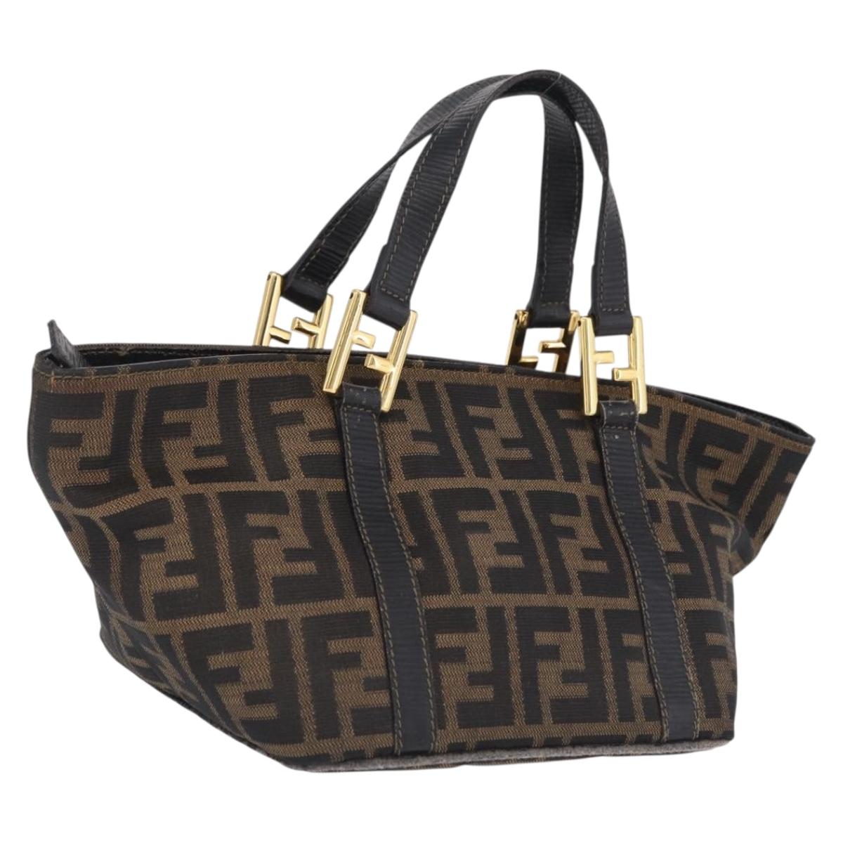 FENDI Zucca Canvas Hand Bag Black Brown Auth 210012
