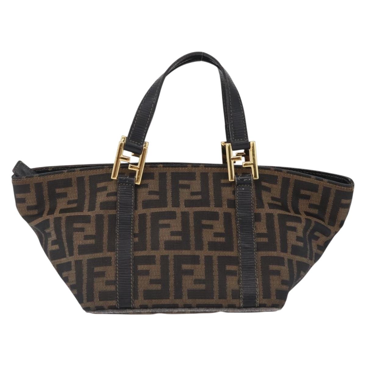 FENDI Zucca Canvas Hand Bag Black Brown Auth 210012