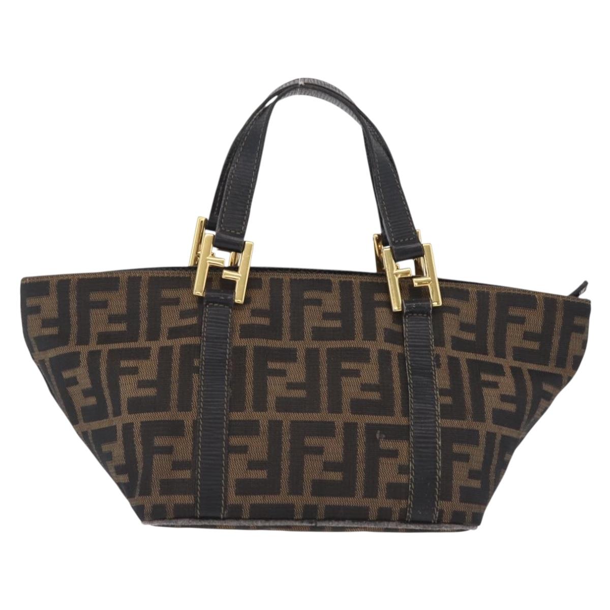 FENDI Zucca Canvas Hand Bag Black Brown Auth 210012