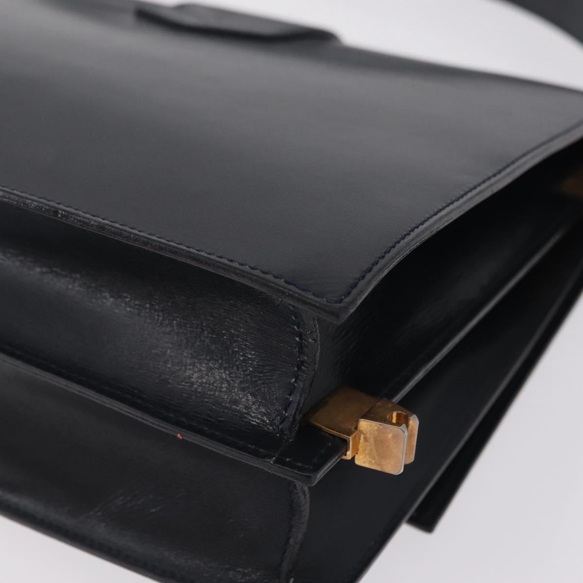 CELINE Shoulder Bag Leather Navy Gold Auth 210013
