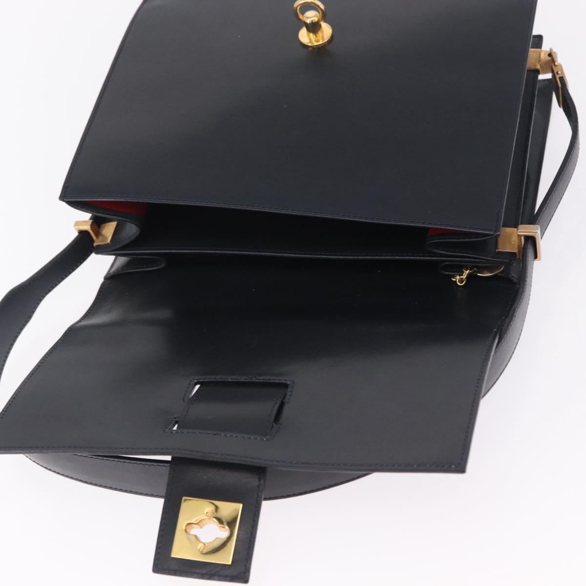 CELINE Shoulder Bag Leather Navy Gold Auth 210013