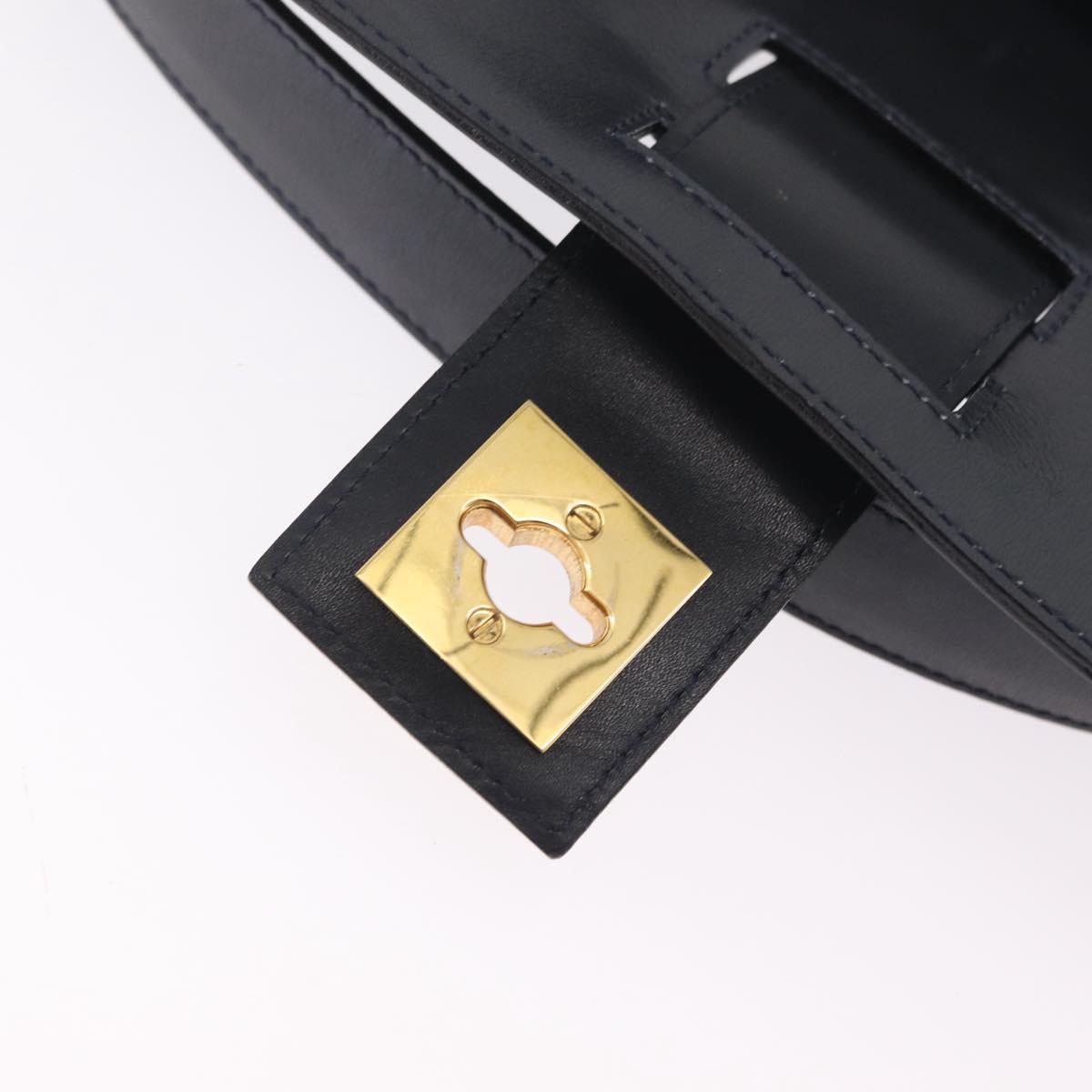 CELINE Shoulder Bag Leather Navy Gold Auth 210013