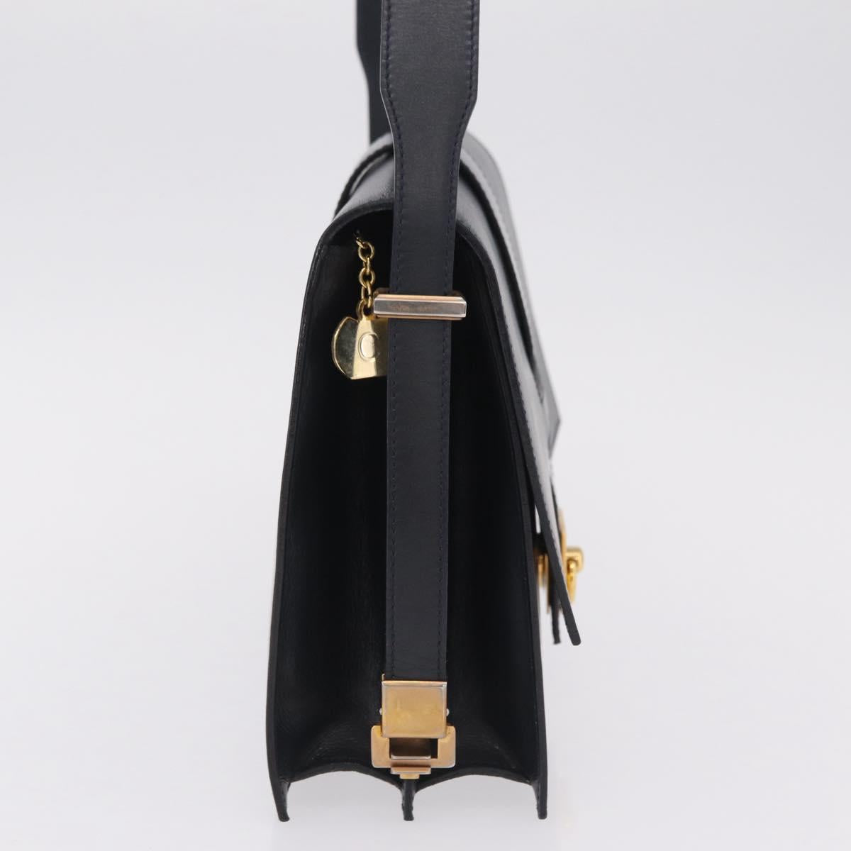 CELINE Shoulder Bag Leather Navy Gold Auth 210013