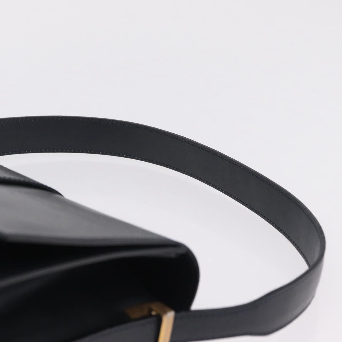 CELINE Shoulder Bag Leather Navy Gold Auth 210013
