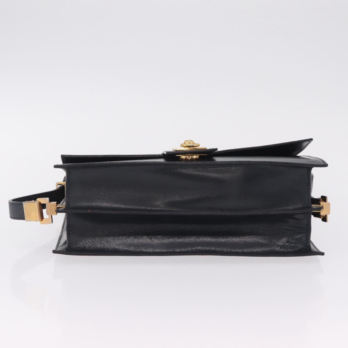 CELINE Shoulder Bag Leather Navy Gold Auth 210013