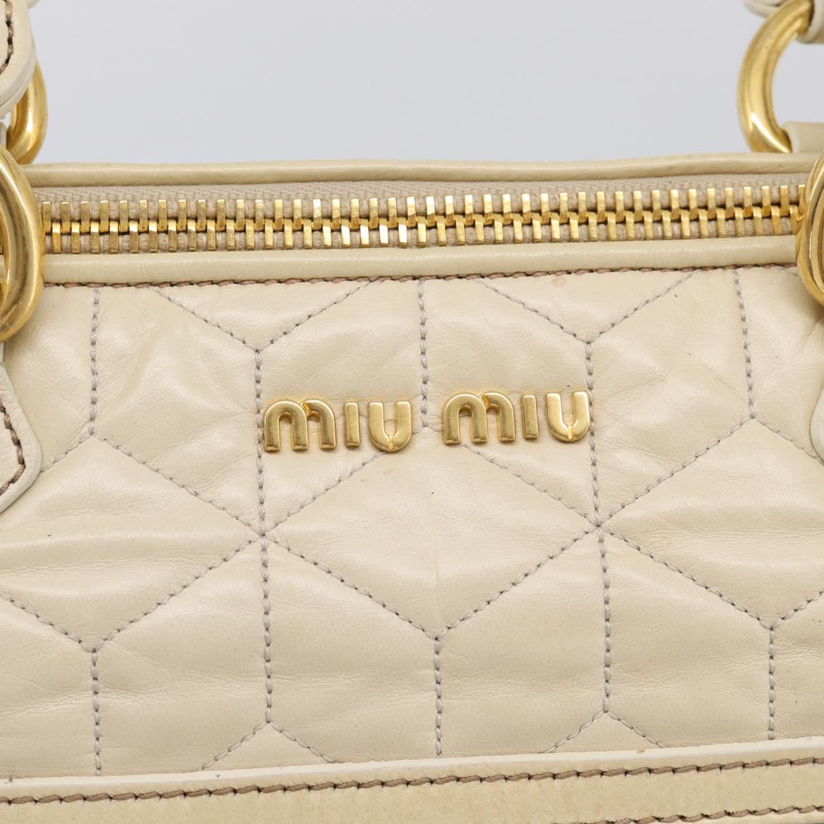 Miu Miu Matelasse Hand Bag Leather 2way Ivory Gold Auth 210015V