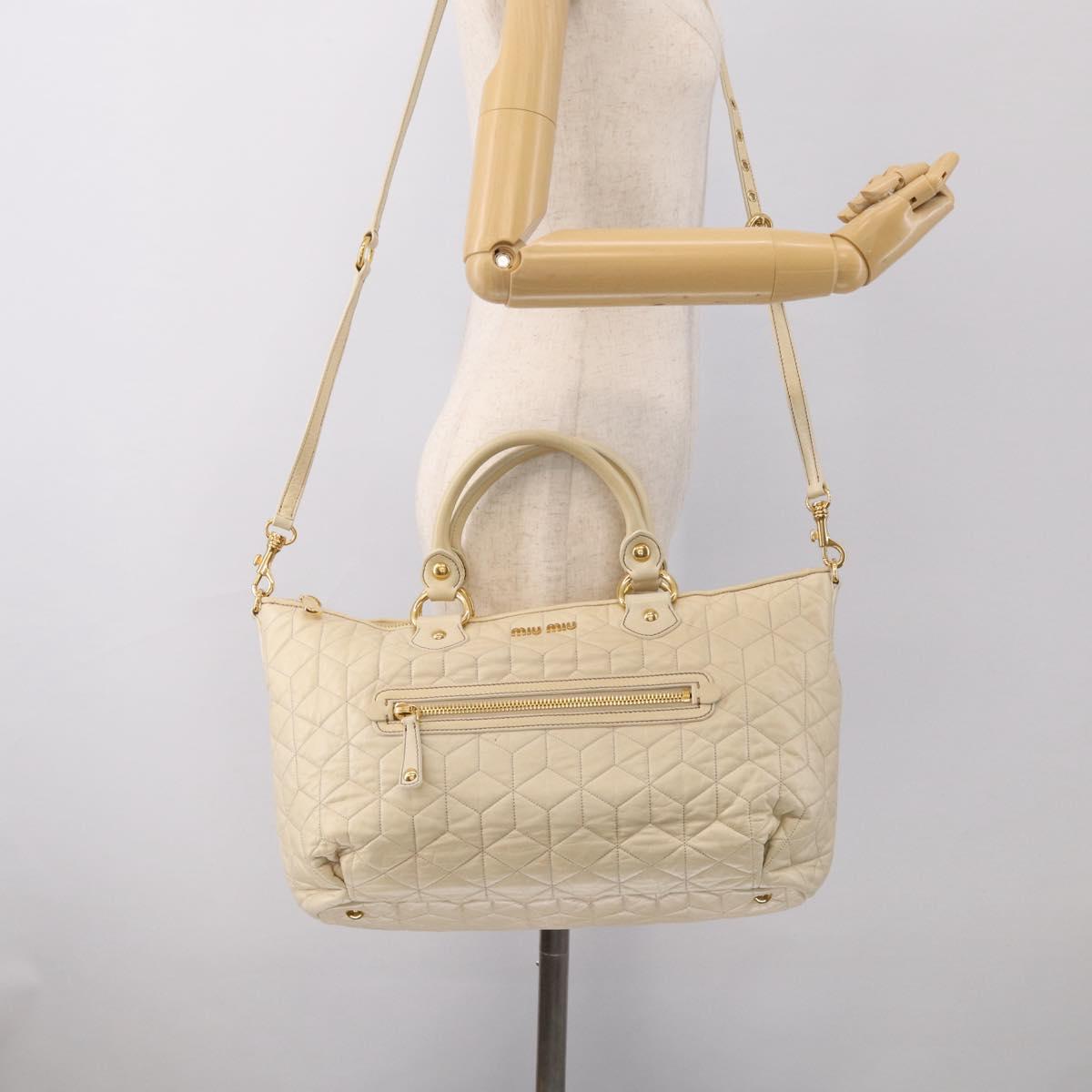 Miu Miu Matelasse Hand Bag Leather 2way Ivory Gold Auth 210015V