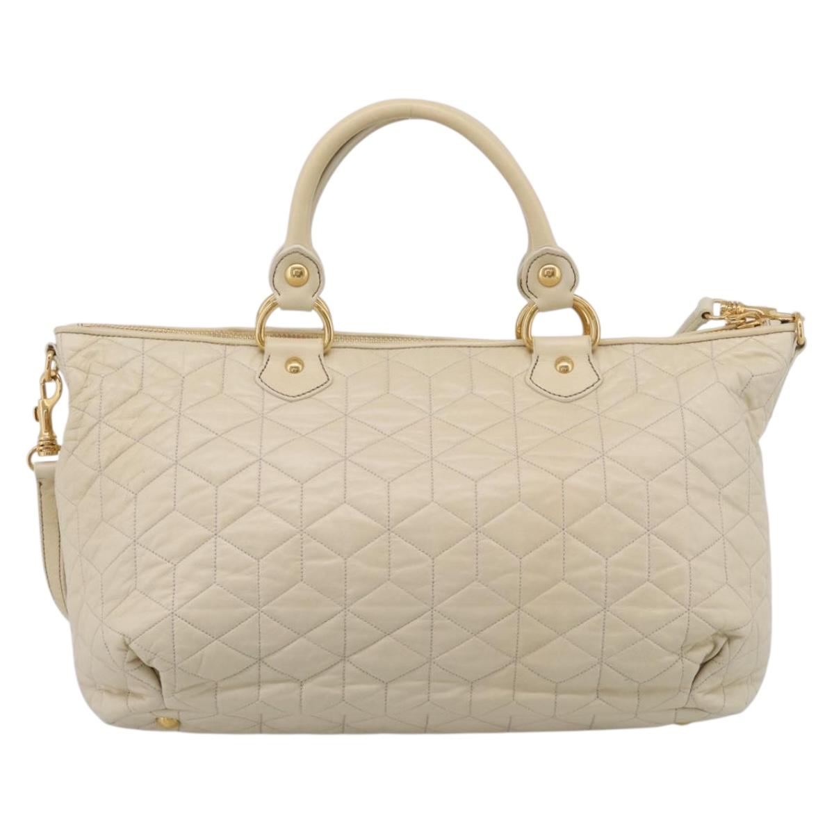 Miu Miu Matelasse Hand Bag Leather 2way Ivory Gold Auth 210015V