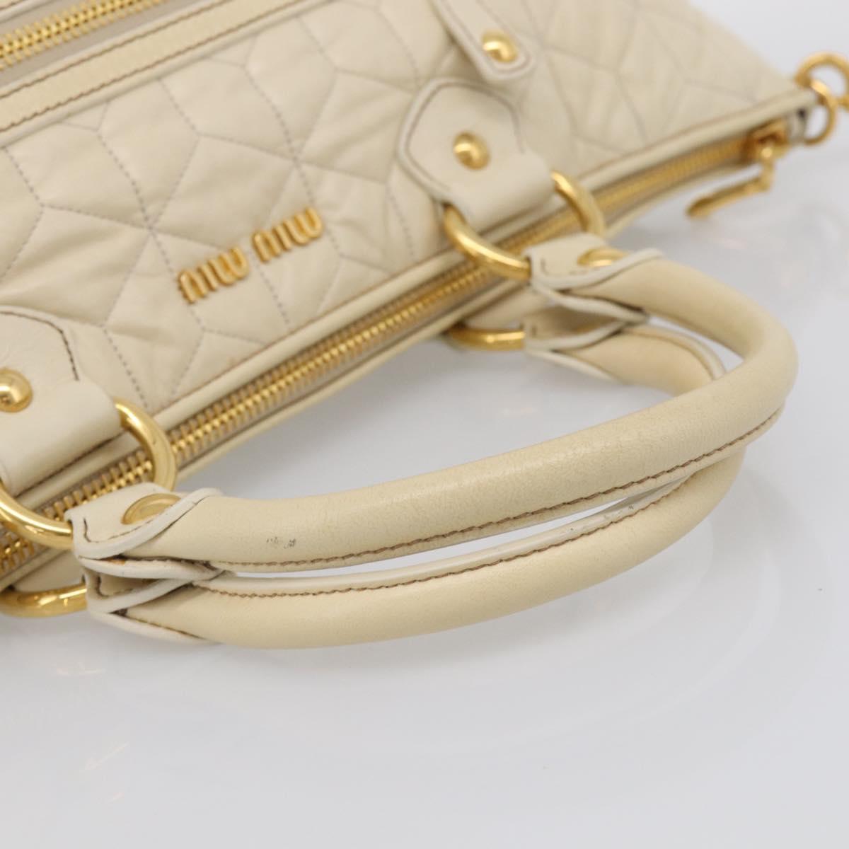 Miu Miu Matelasse Hand Bag Leather 2way Ivory Gold Auth 210015V