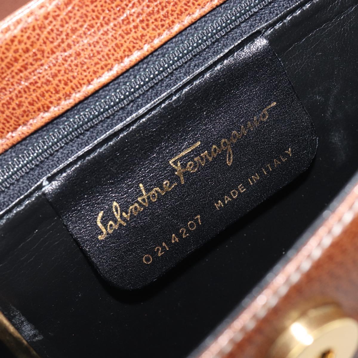 Salvatore Ferragamo Shoulder Bag Leather Brown Gold Auth 210018A