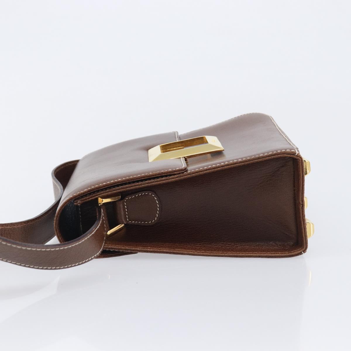 Salvatore Ferragamo Shoulder Bag Leather Brown Gold Auth 210018A