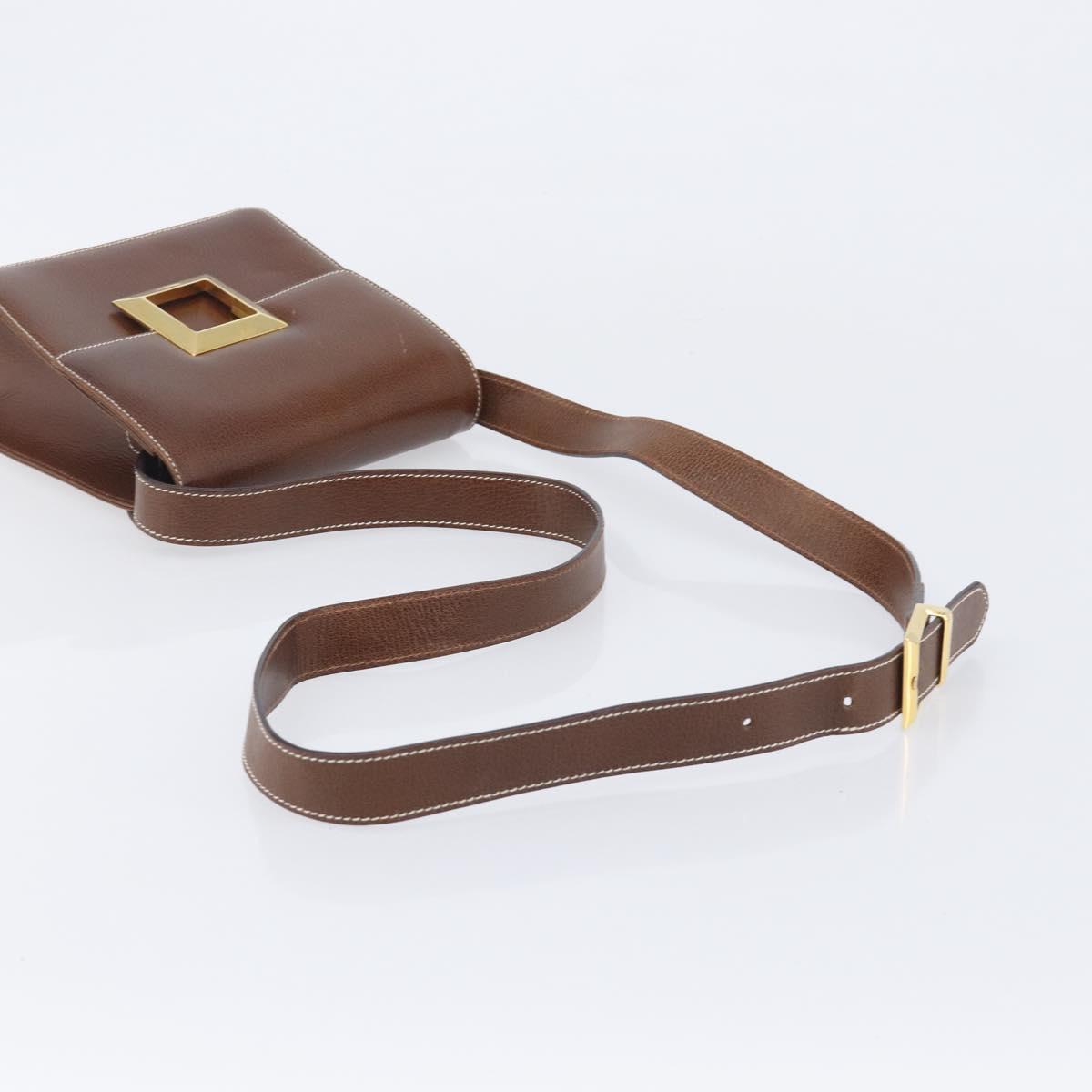 Salvatore Ferragamo Shoulder Bag Leather Brown Gold Auth 210018A