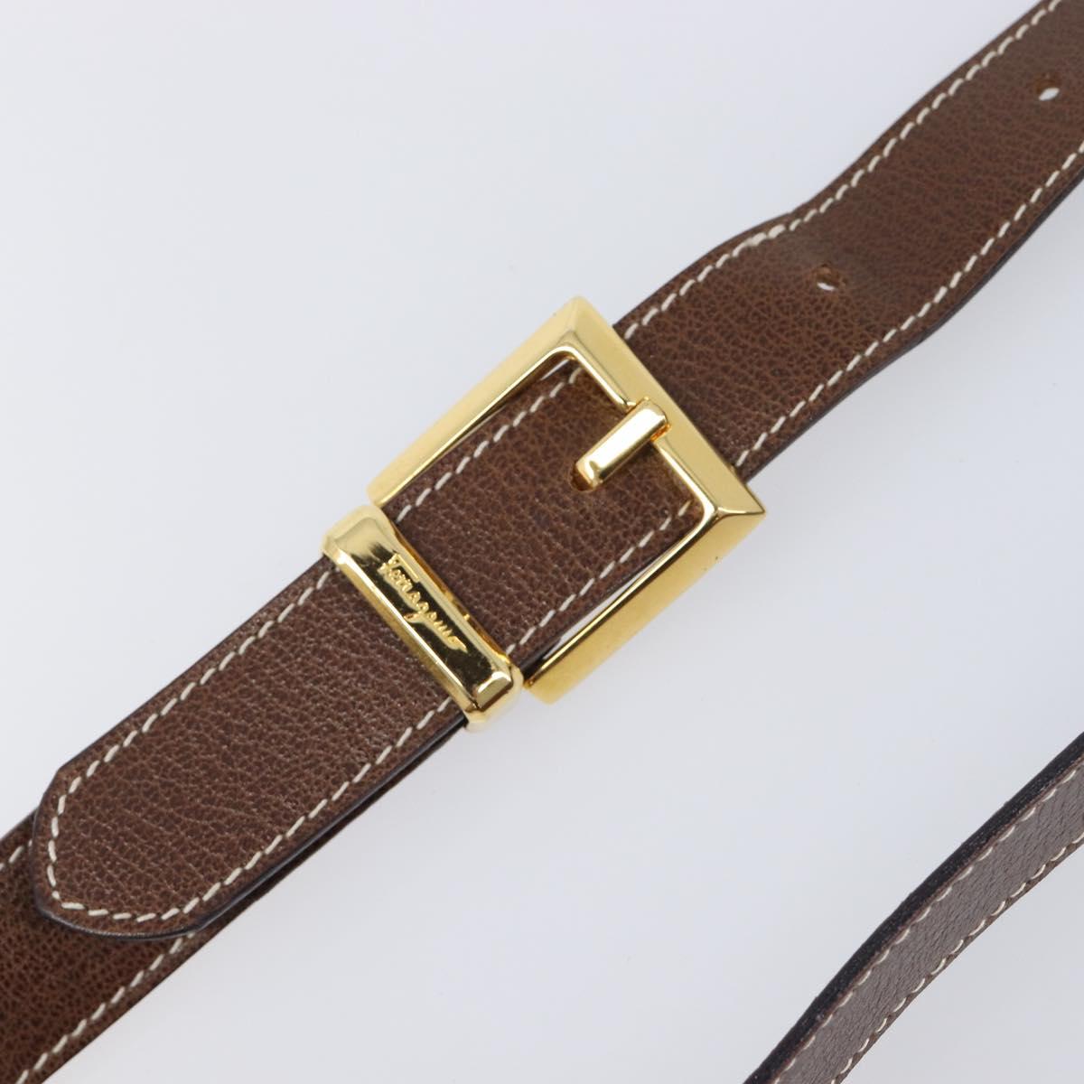 Salvatore Ferragamo Shoulder Bag Leather Brown Gold Auth 210018A