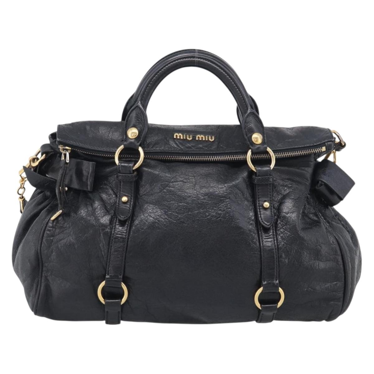 Miu Miu Hand Bag Vitellolux 2way Black Gold Auth 210028V