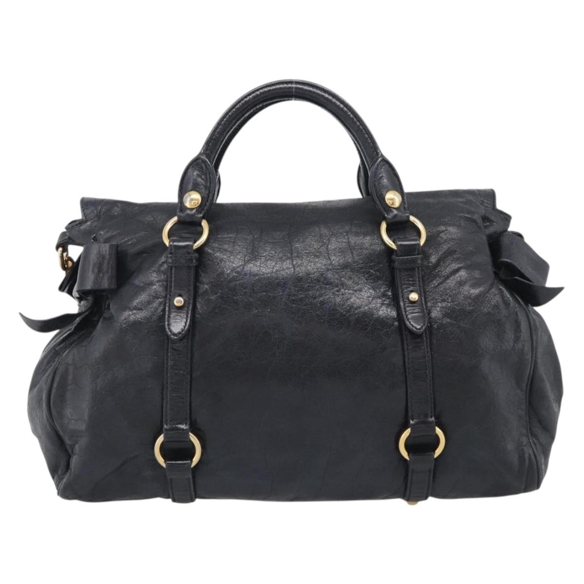 Miu Miu Hand Bag Vitellolux 2way Black Gold Auth 210028V