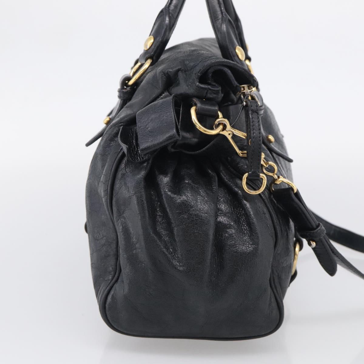 Miu Miu Hand Bag Vitellolux 2way Black Gold Auth 210028V