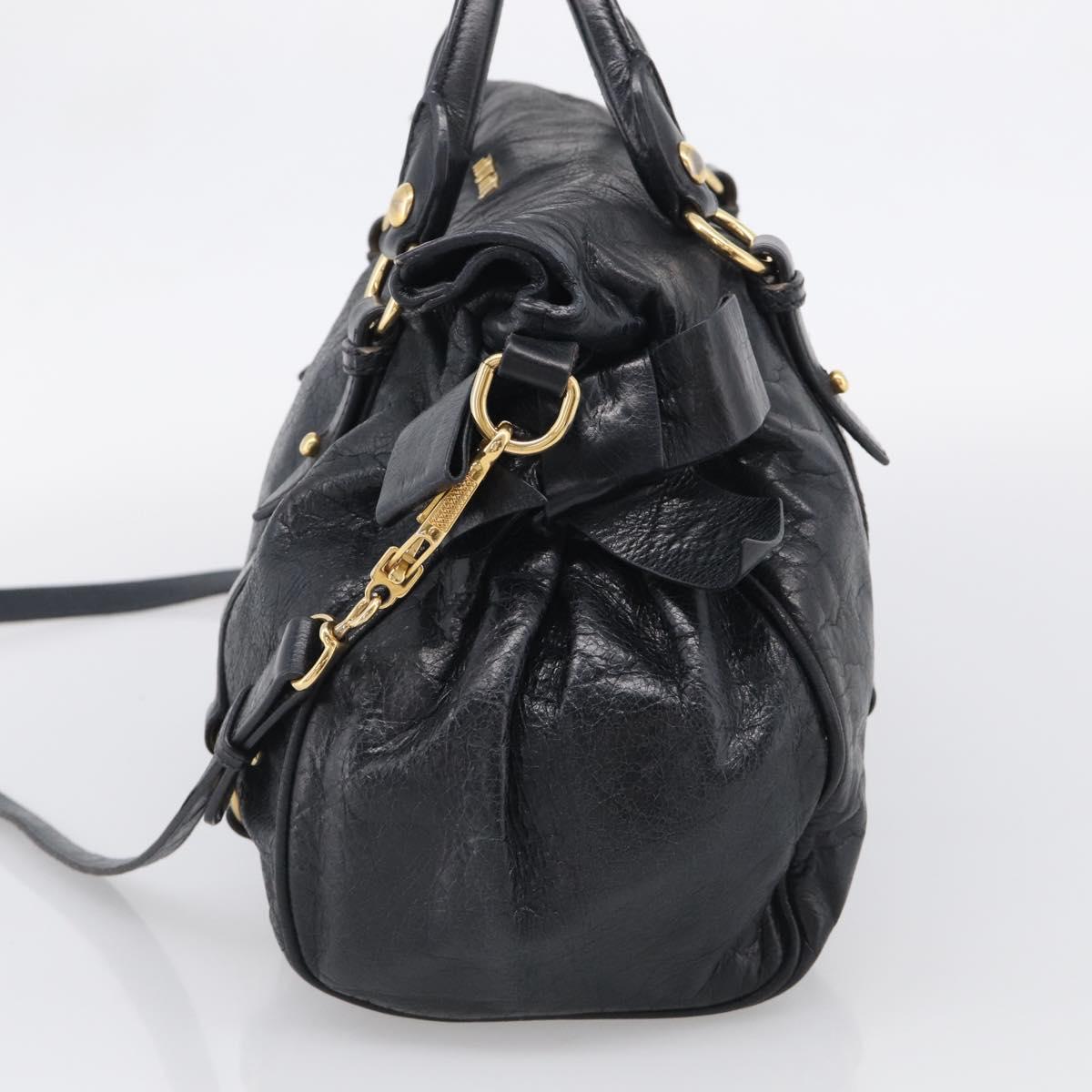Miu Miu Hand Bag Vitellolux 2way Black Gold Auth 210028V