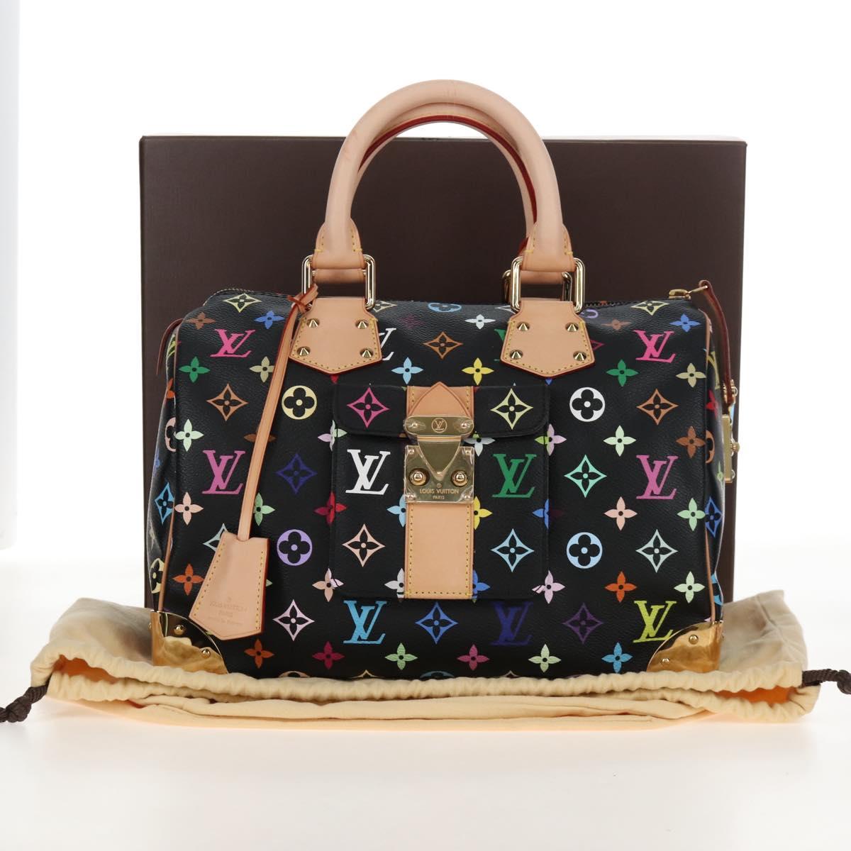 LOUIS VUITTON Monogram Multicolor Speedy 30 Hand Bag Black M92642 Auth 210029SM
