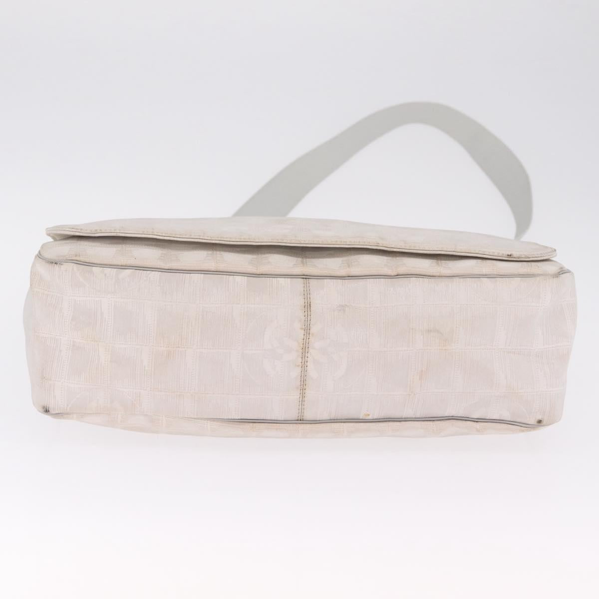 CHANEL New Travel Line Shoulder Bag Canvas Ivory Silver CC Auth 210031