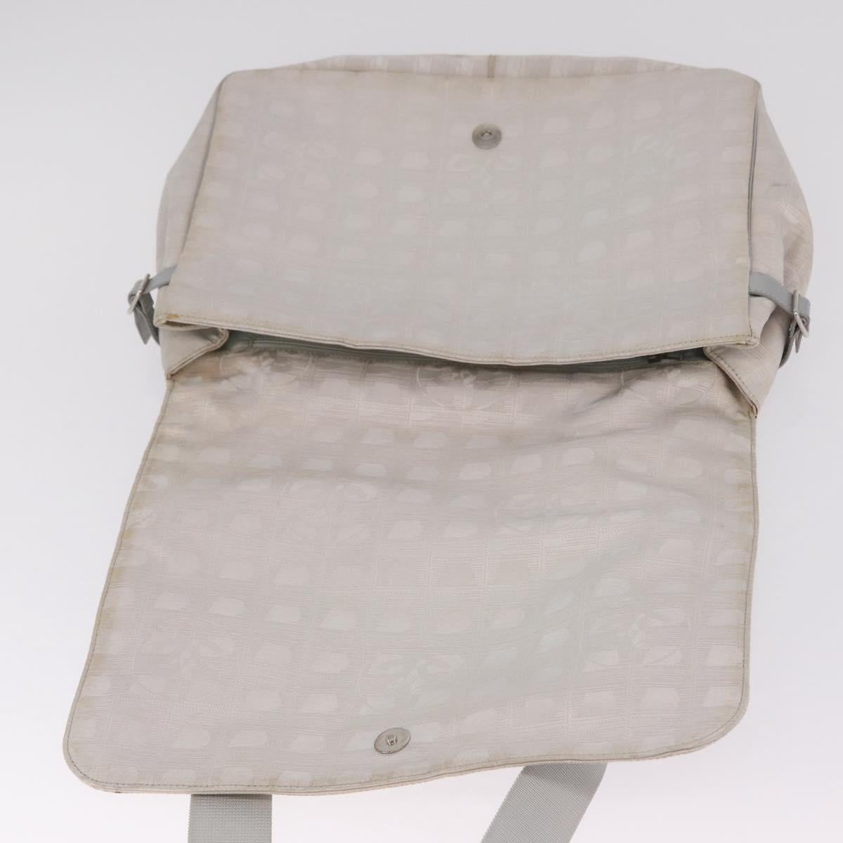 CHANEL New Travel Line Shoulder Bag Canvas Ivory Silver CC Auth 210031