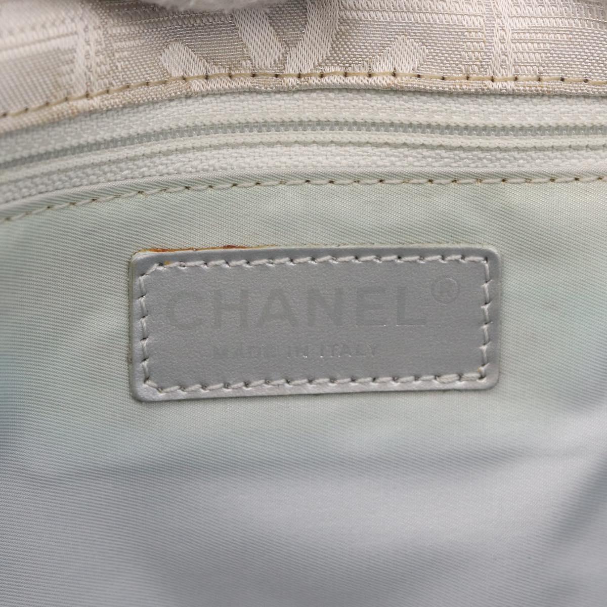 CHANEL New Travel Line Shoulder Bag Canvas Ivory Silver CC Auth 210031