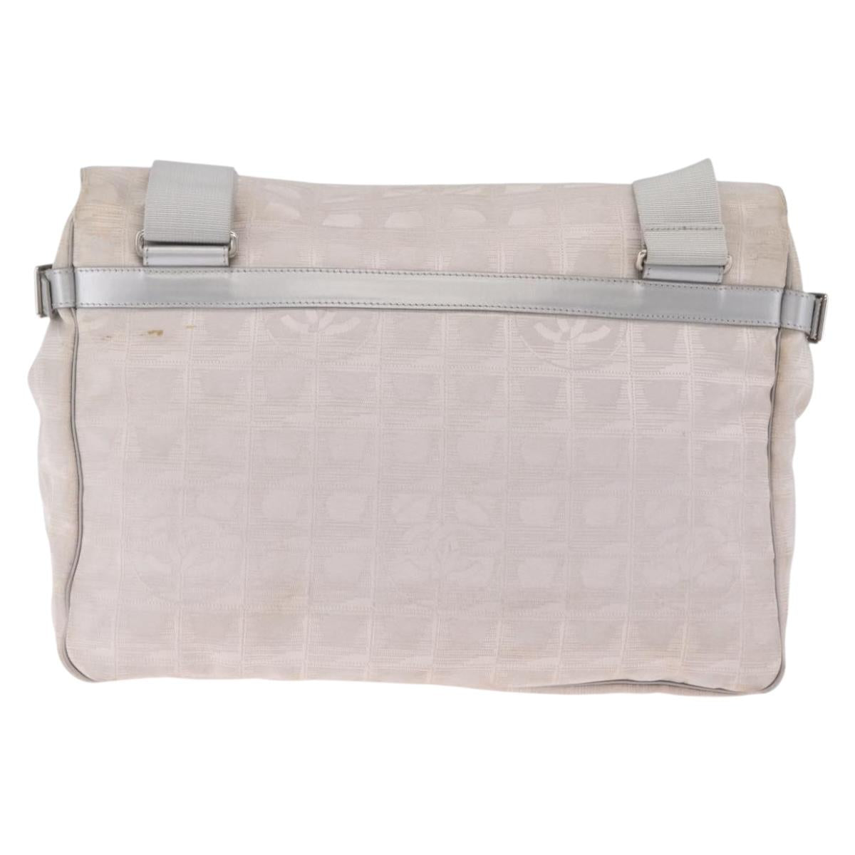 CHANEL New Travel Line Shoulder Bag Canvas Ivory Silver CC Auth 210031