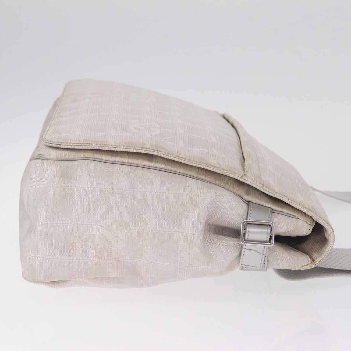 CHANEL New Travel Line Shoulder Bag Canvas Ivory Silver CC Auth 210031