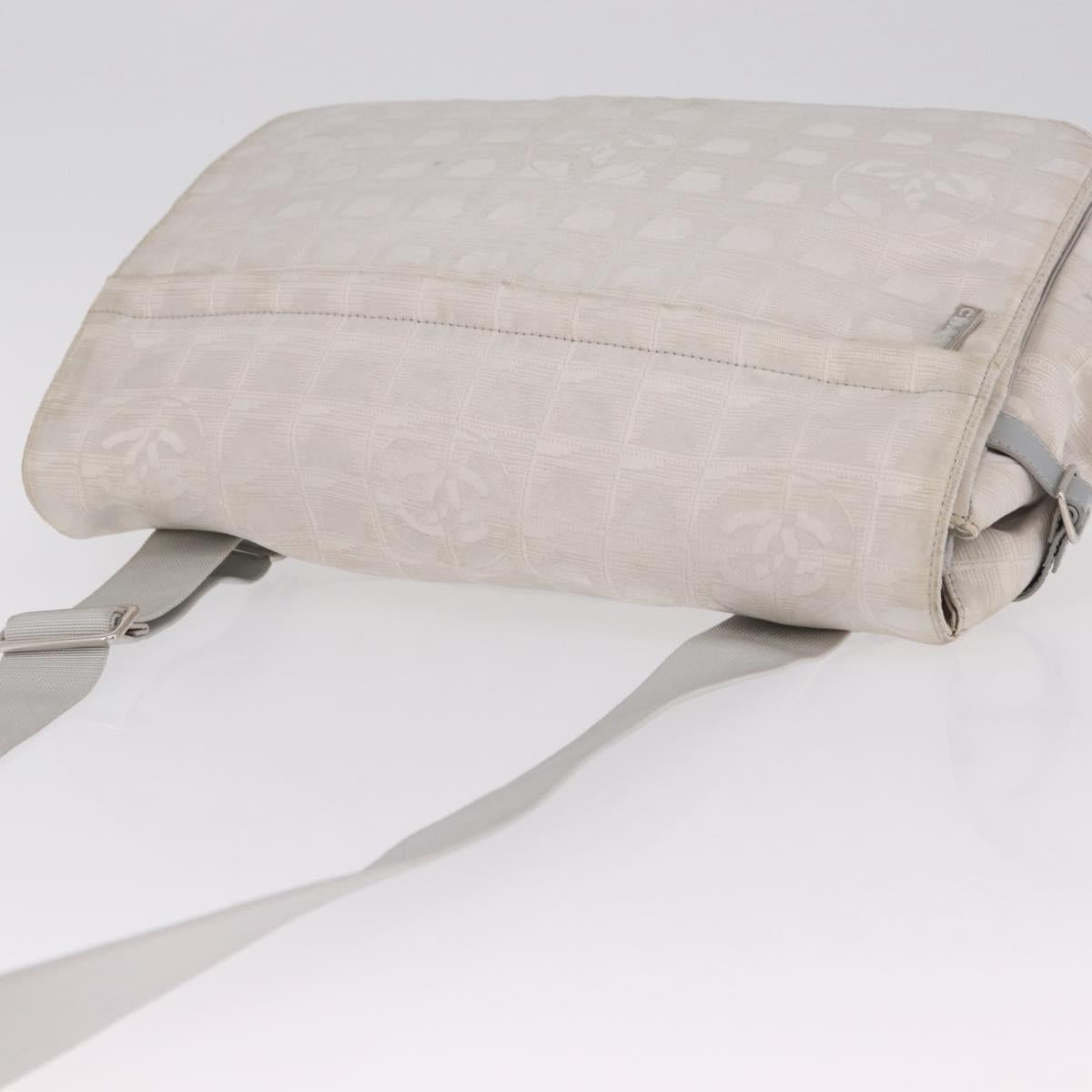 CHANEL New Travel Line Shoulder Bag Canvas Ivory Silver CC Auth 210031