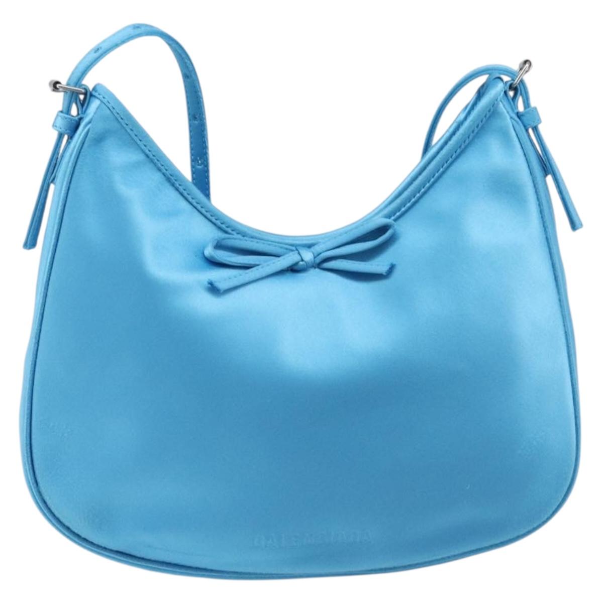 Balenciaga Leopolda Shoulder Bag Satin Blue Silver 792052 Auth 210035V