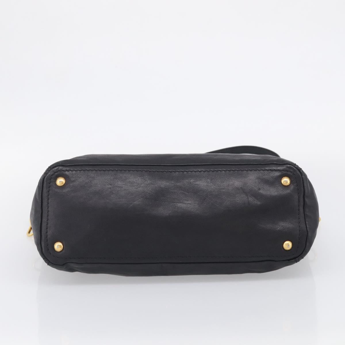 PRADA Hand Bag Vittero Dino Leather 2way Black Gold Auth 210036A
