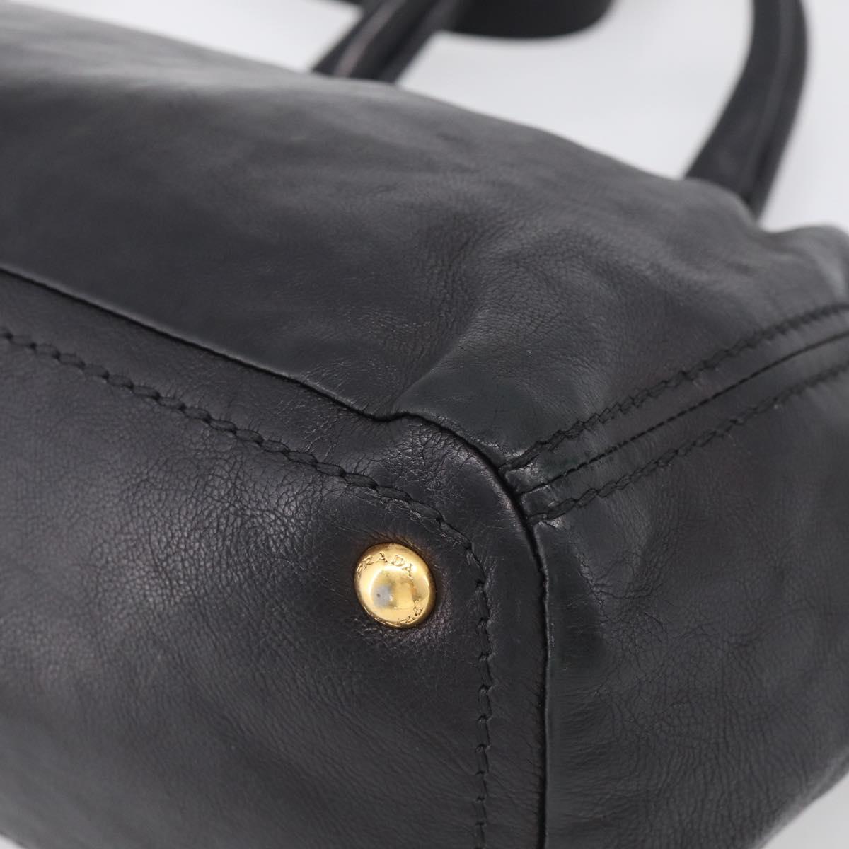 PRADA Hand Bag Vittero Dino Leather 2way Black Gold Auth 210036A