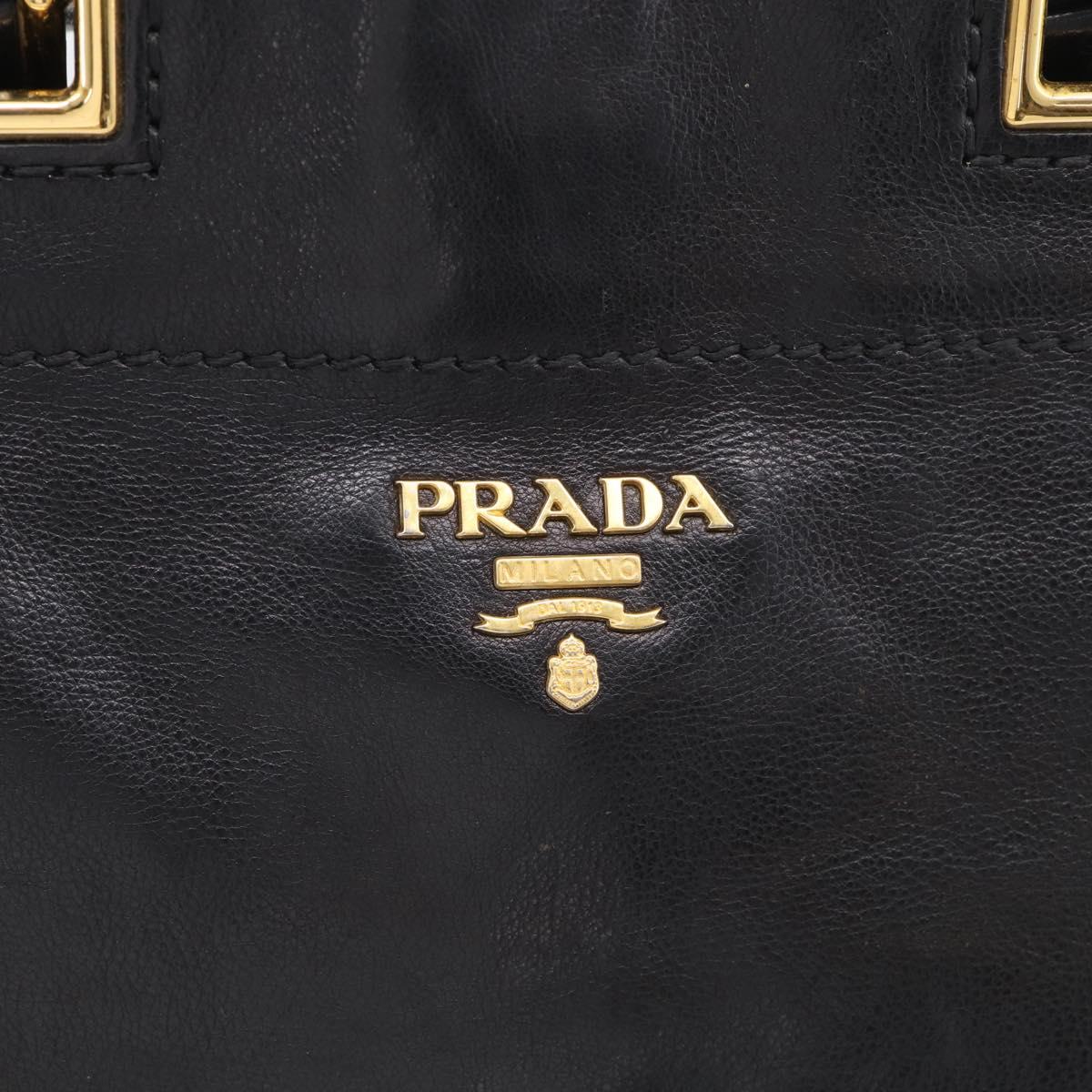 PRADA Hand Bag Vittero Dino Leather 2way Black Gold Auth 210036A