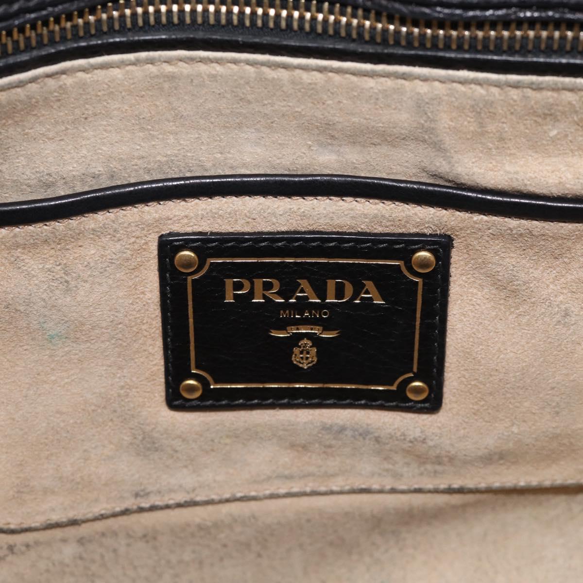 PRADA Hand Bag Vittero Dino Leather 2way Black Gold Auth 210036A