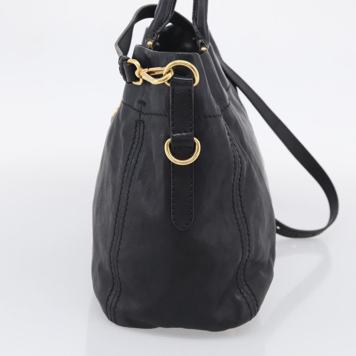 PRADA Hand Bag Vittero Dino Leather 2way Black Gold Auth 210036A