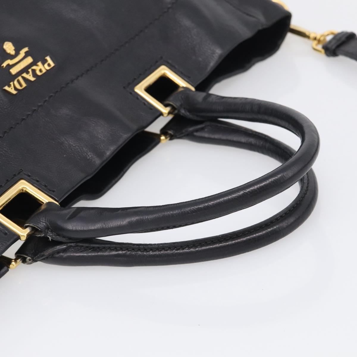 PRADA Hand Bag Vittero Dino Leather 2way Black Gold Auth 210036A