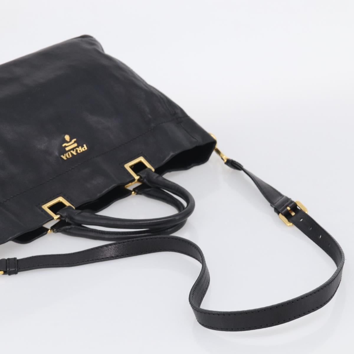 PRADA Hand Bag Vittero Dino Leather 2way Black Gold Auth 210036A