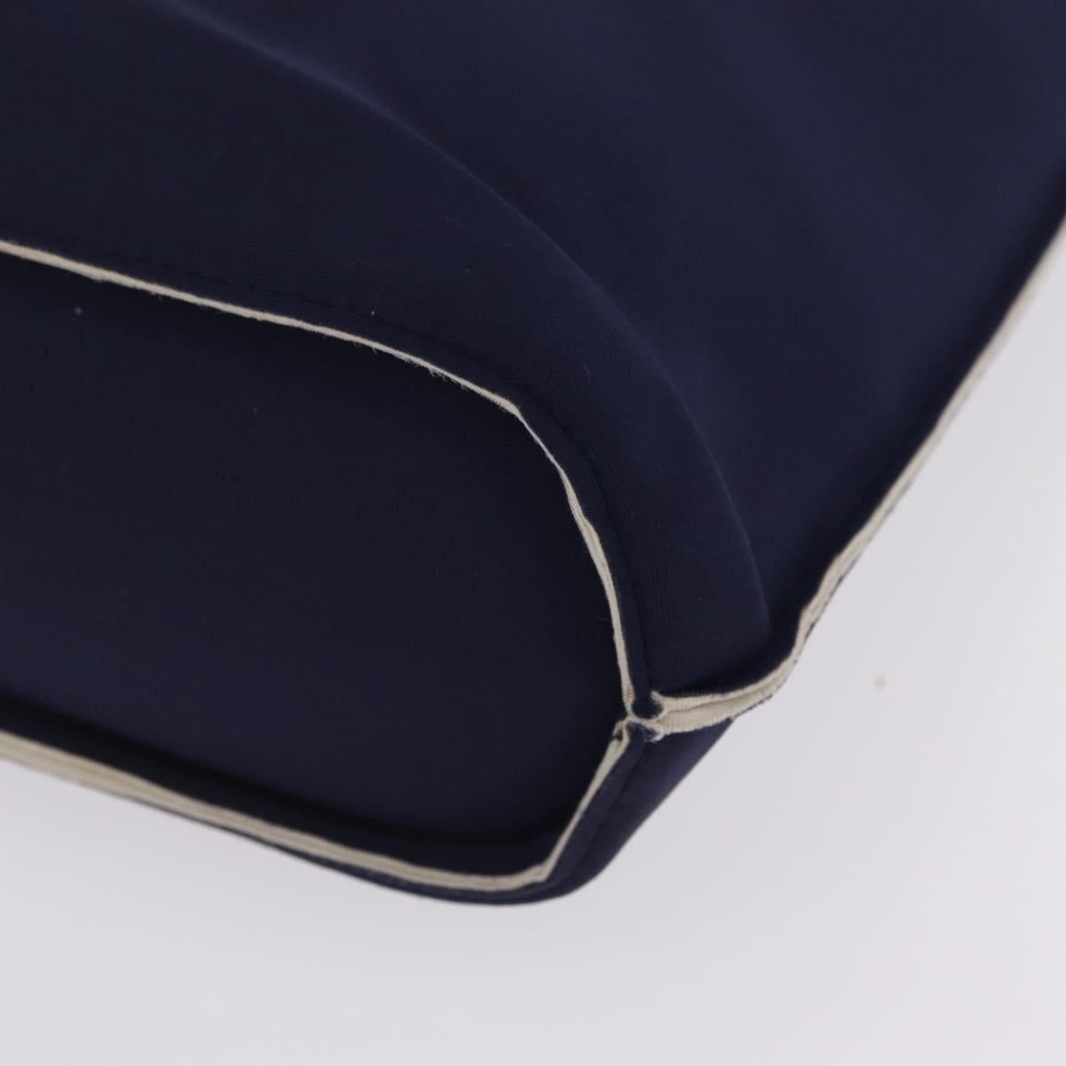 CHANEL Hand Bag Cotton jersey Navy Silver CC Auth 210038