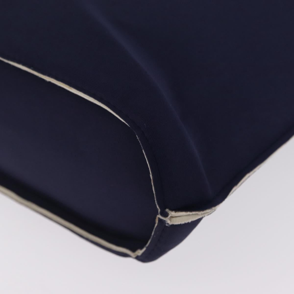 CHANEL Hand Bag Cotton jersey Navy Silver CC Auth 210038