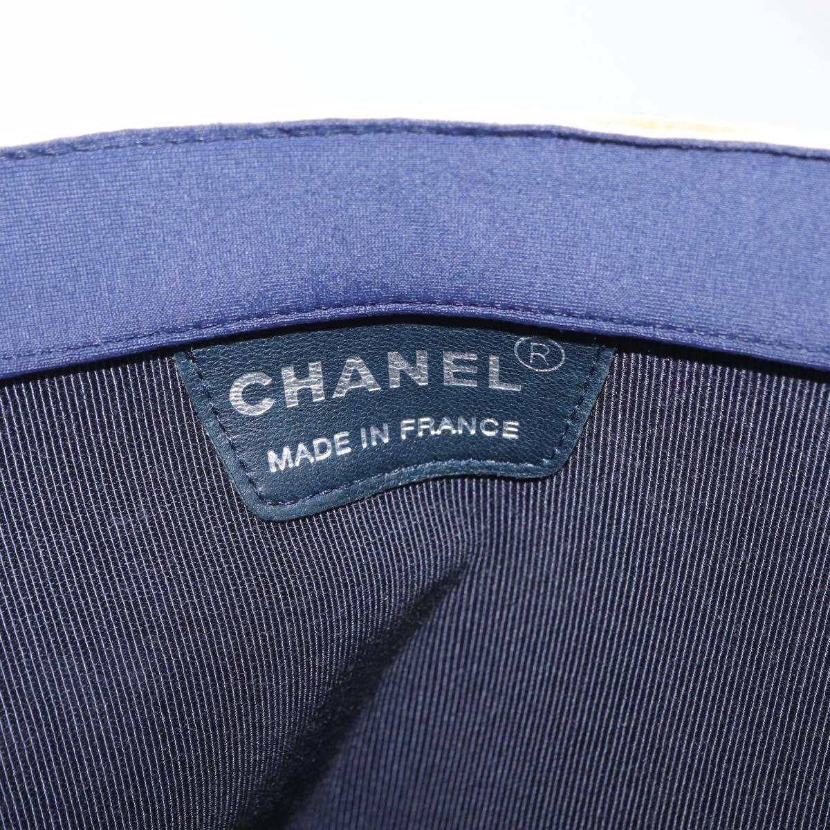 CHANEL Hand Bag Cotton jersey Navy Silver CC Auth 210038