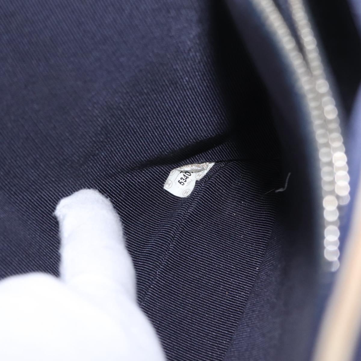CHANEL Hand Bag Cotton jersey Navy Silver CC Auth 210038