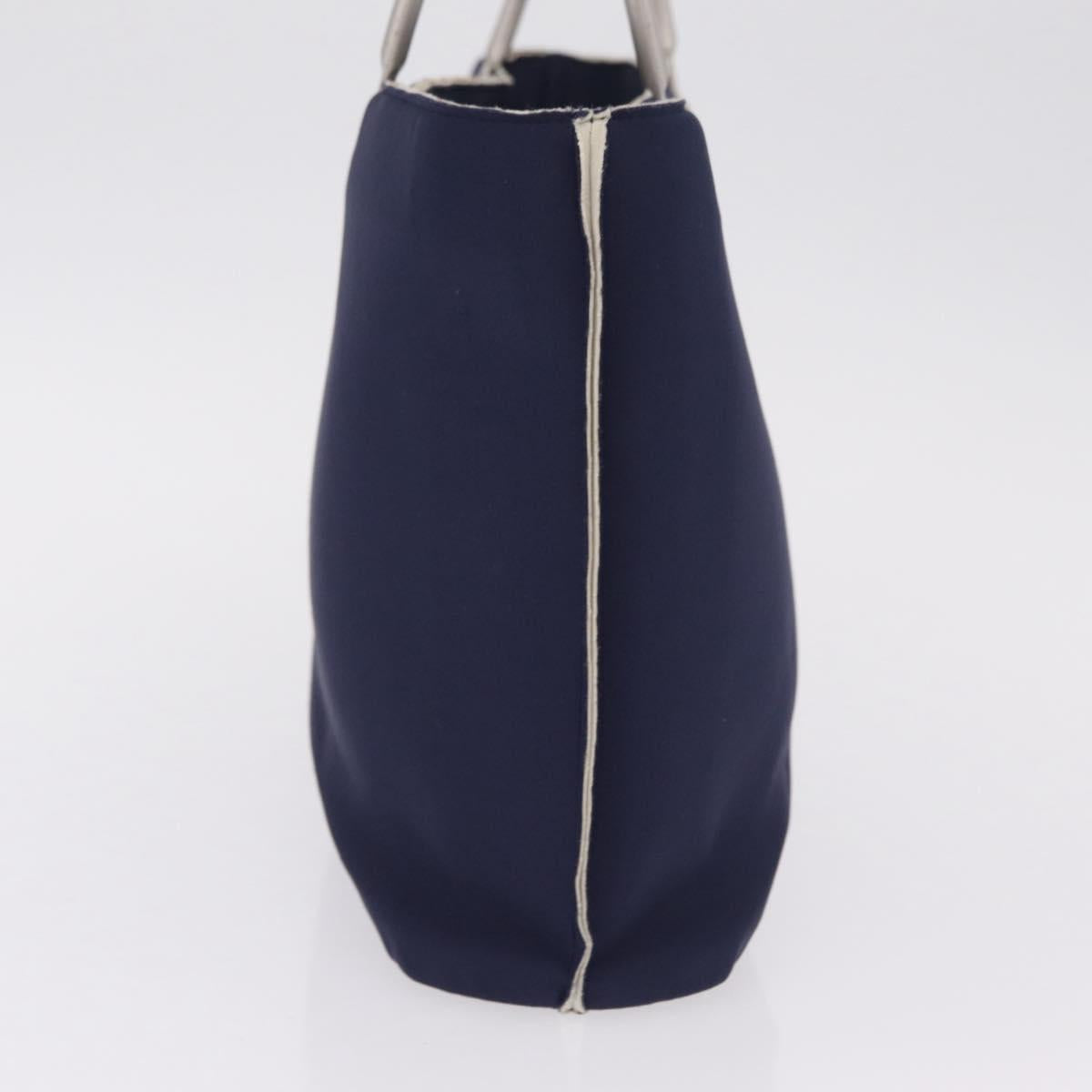 CHANEL Hand Bag Cotton jersey Navy Silver CC Auth 210038