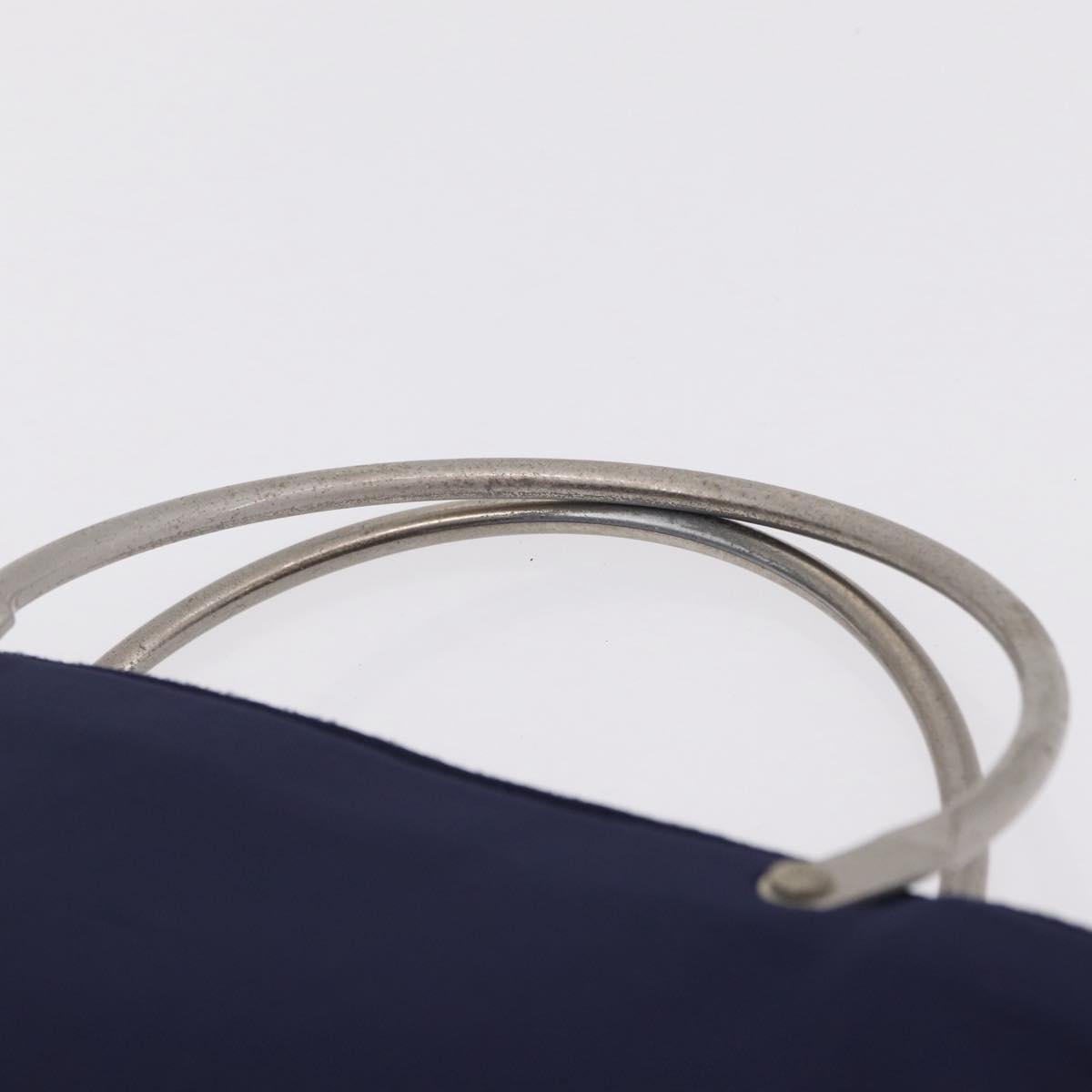 CHANEL Hand Bag Cotton jersey Navy Silver CC Auth 210038