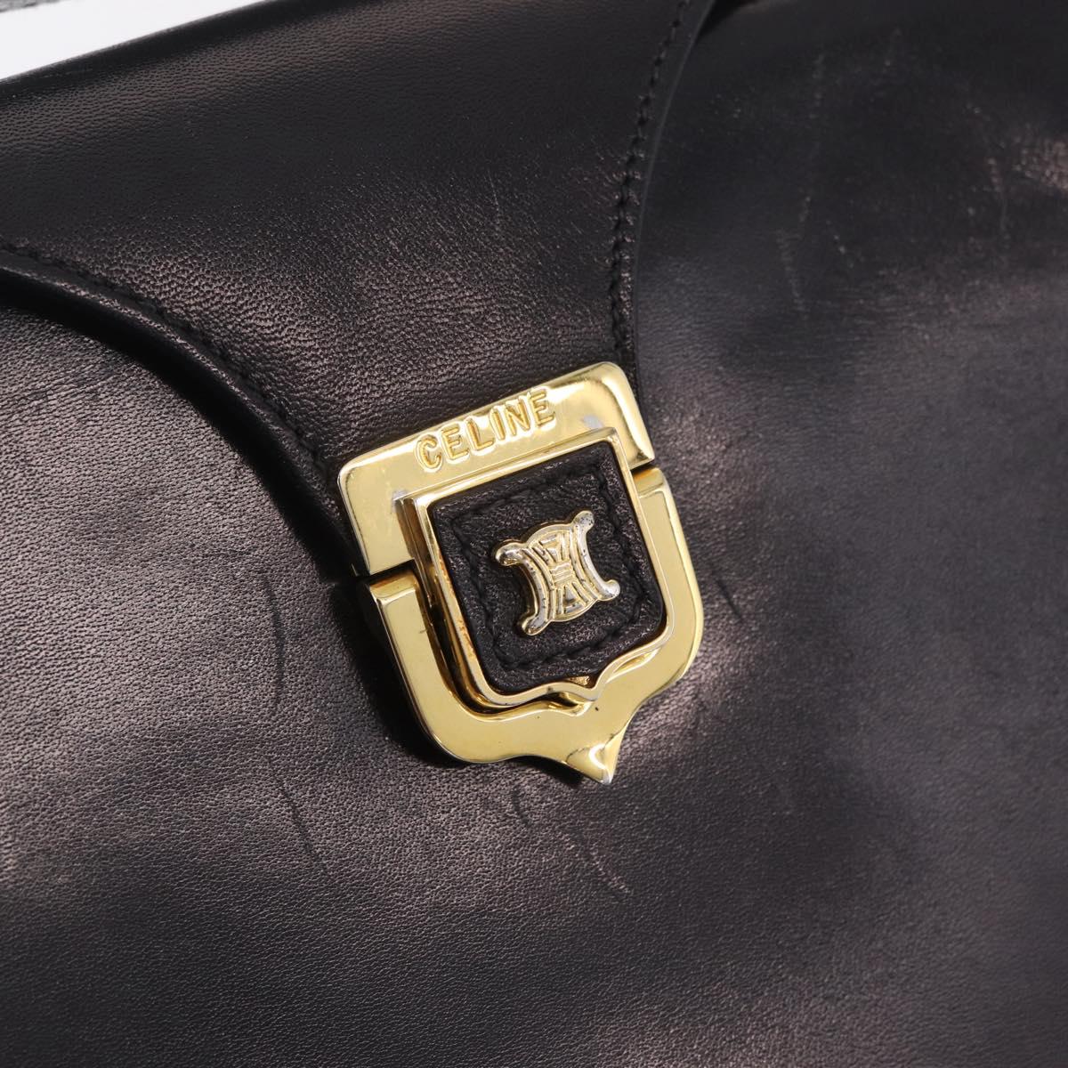 CELINE Shoulder Bag Leather Black Gold Auth 210039