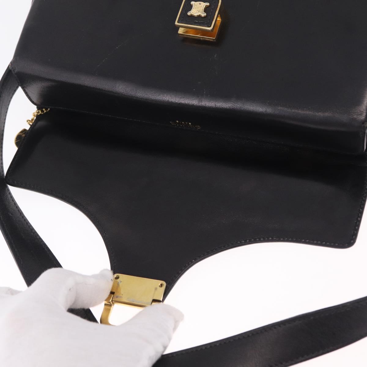 CELINE Shoulder Bag Leather Black Gold Auth 210039